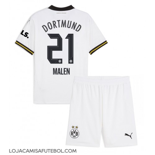 Camisa de Futebol Borussia Dortmund Donyell Malen #21 Equipamento Alternativo Infantil 2024-25 Manga Curta (+ Calças curtas)